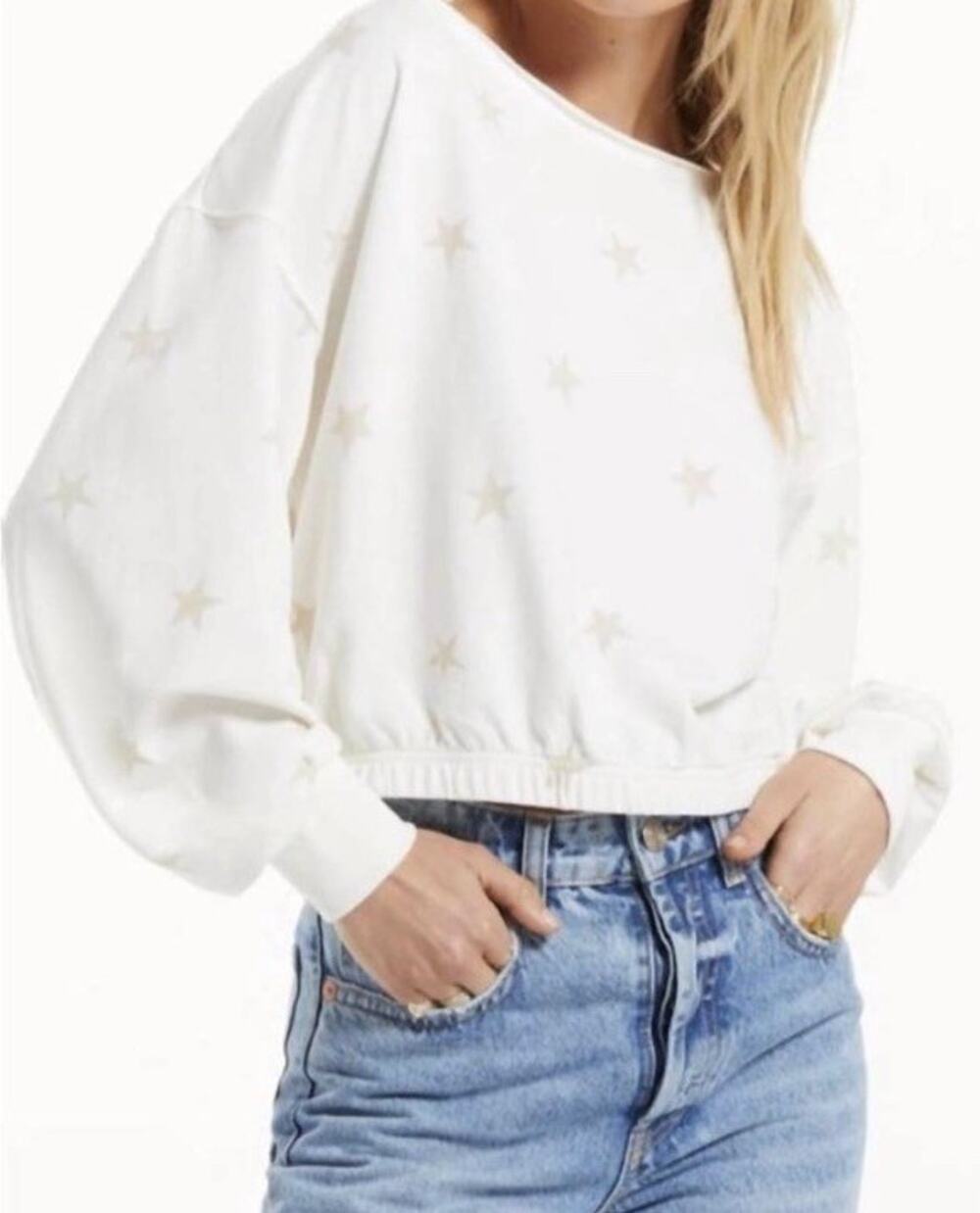 Z SUPPLY Summer Star Sweatshirt Women’s Sz Large White Casual
